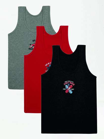 Bodycare Kids Boys Set
                    Of 3 Vests Racer Back Sleeveless Solid Assorted