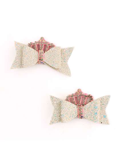 Daizy Girls Set Of 2
                    Embellished Shimmer Crown Bow Hairclip_White