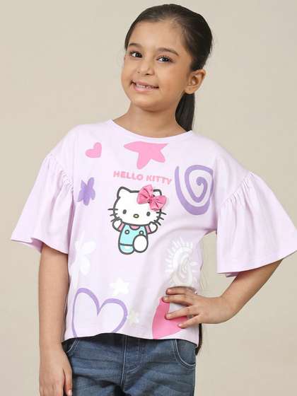 Kids Ville Girls Hello
                    Kitty Graphic Printed Round Neck Cotton Relaxed Fit
                    T-shirt