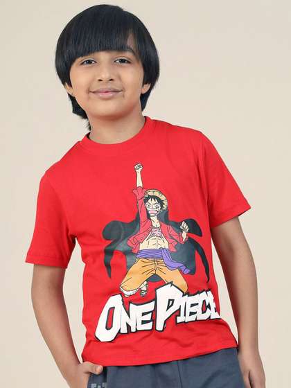 Kids Ville Boys One Piece Anime Graphic Printed Regular Fit Cotton Tshirt