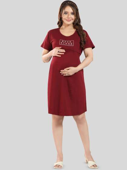 Fabme Typography
                        Printed Pure Cotton Maternity T-Shirt Dress