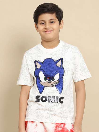 Kids Ville Boys Sonic
                    Graphic Printed Regular Fit Cotton Tshirt