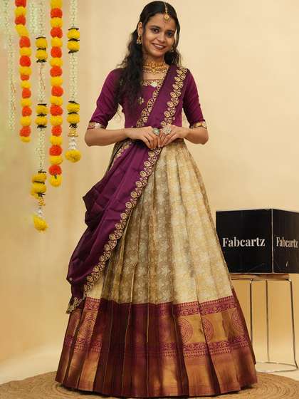 Fabcartz Embroidered
                        Zari Work Semi-Stitched Lehenga With Unstitched
                        Blouse & Dupatta