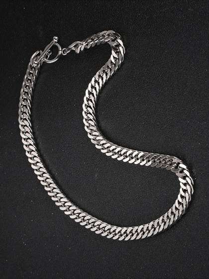 Peora Men Silver-Plated
                    Stainless Steel Cuban Minimal Chain