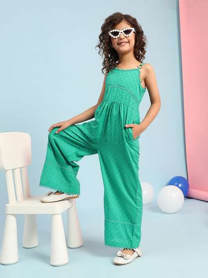 Biba Girls Cotton Self
                      Design Basic Jumpsuit