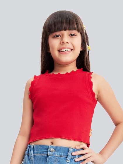 Olele Girls Red
                    Sleeveless Cotton Rib Crop Top
