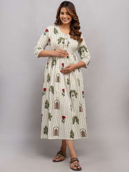 Mialo fashion Women
                        Printed Cotton Maternity Midi Fit and Flare
                        Ethnic Dresses