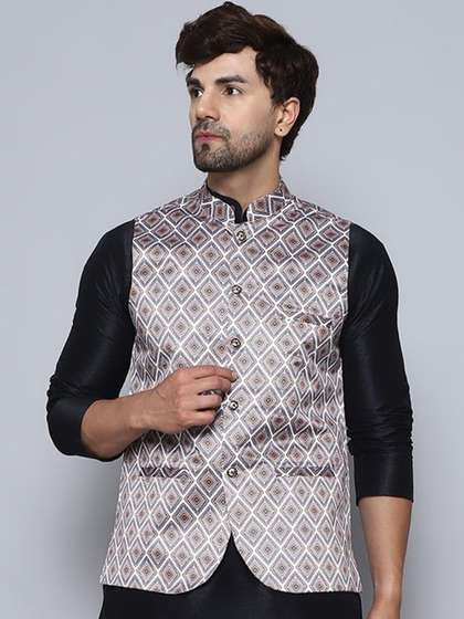 BANHUSSAIN Printed Satin Nehru Jacket
