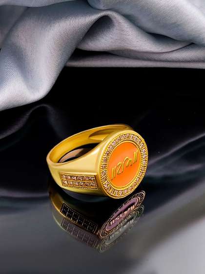 Saizen Stainless Steel
                    Gold Plated American Diamond Stone Studded Finger
                    Ring