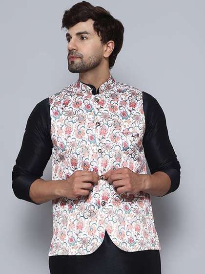 BANHUSSAIN Printed Satin Nehru Jacket