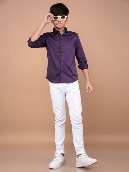 Crimsoune Club Boys
                    Classic Slim Fit Spread Collar Solid Cotton Casual
                    Shirt