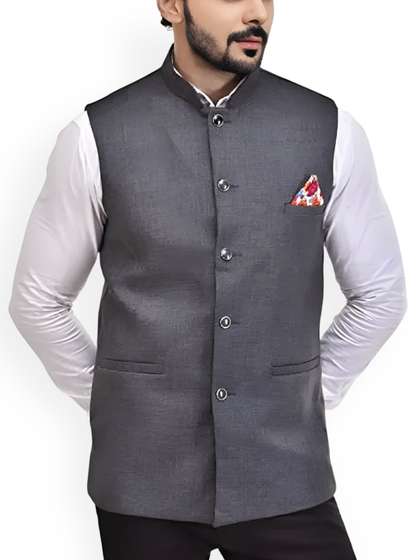 Eliq Jute Cotton Woven Nehru Jacket