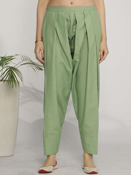LetsDressUp Women Sage
                      Green Pure Cotton Slub Farshi Salwar