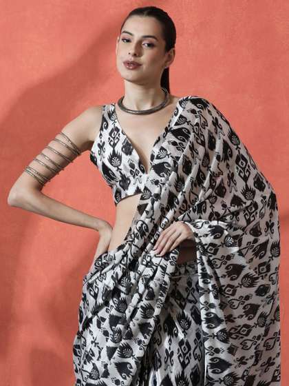 Sangria Ready to
                          wear Satin Floral Digital Printed Saree