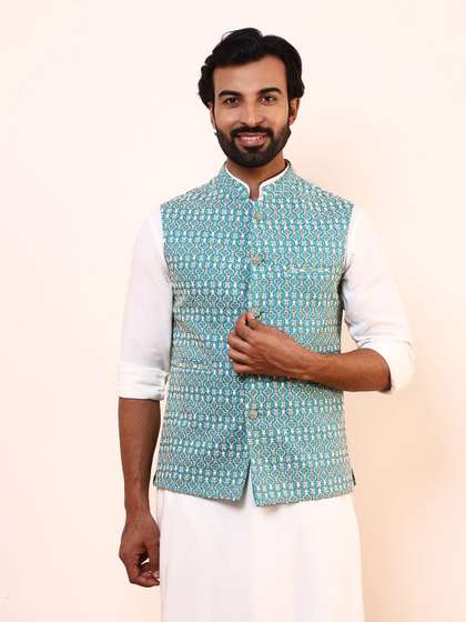 Satwaa Men Embroidered Nehru Jacket