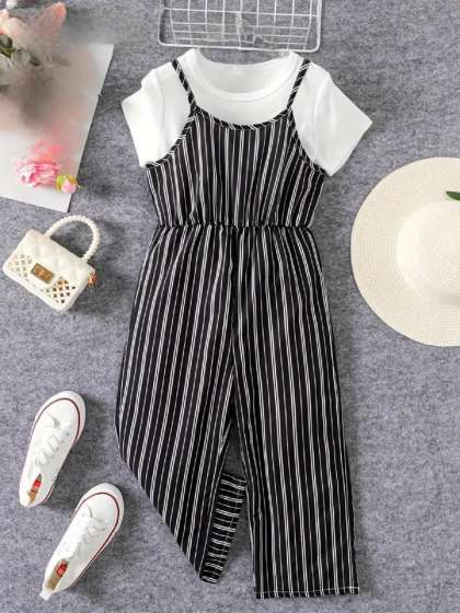 BAESD Girls Striped Culotte Jumpsuit