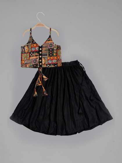 Anneca Girls
                          Shoulder Strap Wooden Button Paisley Printed
                          Lehenga & Blouse