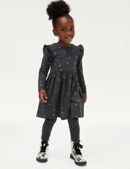 Marks & Spencer Pure
                    Cotton Foil Star Frill Sleeve Dress