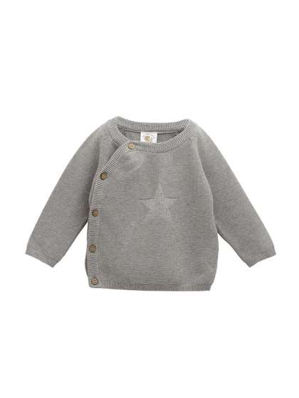 THE BABY TRUNK Grey
                      Self Design Button-Down Peplum Woollen Cardigan