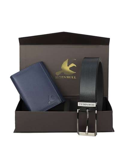 Hornbull Three Fold
                      Leather RFID Safety Navy Wallet & Black Belt
                      Accessory Gift Set