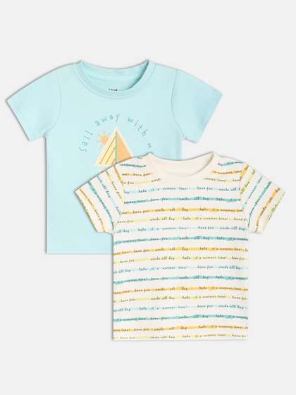MINI KLUB Boys Pack Of 2
                    Striped Round Neck Cotton T-shirts