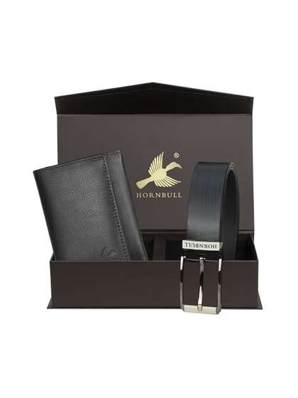 Hornbull Three Fold
                    Leather RFID Safety Black Wallet & Black Belt
                    Accessory Gift Set