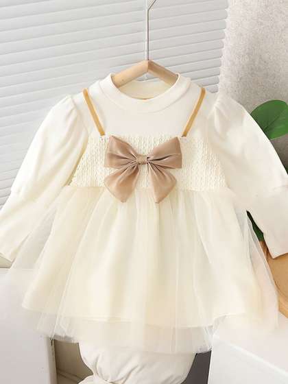 YK Girls Fit &
                      Flare Dress with Bow Applique