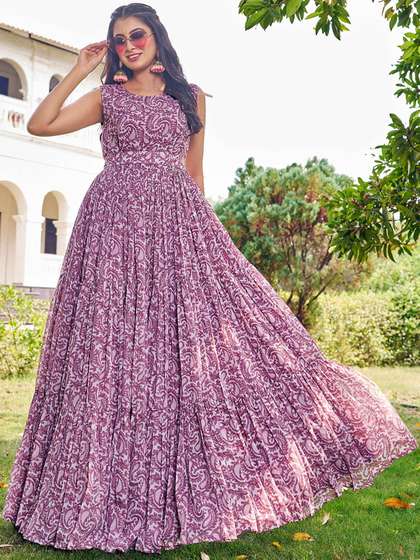 Chandbaali Printed
                        Fit & Flared Pleated Maxi Dress