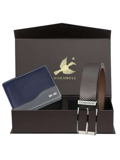 Hornbull Men Buttler
                      Leather RFID Protected Navy Wallet & Brown
                      Belt Accessory Gift Set