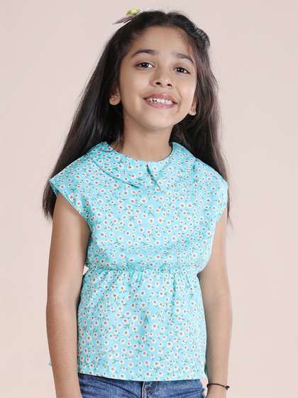 KiddoPanti Girls
                      Floral Printed Peter Pan Collar Cinched Waist Top