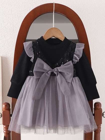 YK Girls Sequined
                      Embellished Fit & Flare Dress