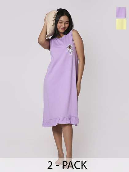 TotzTouch Girls Pack of
                    2 Printed Pure Cotton Nightdress