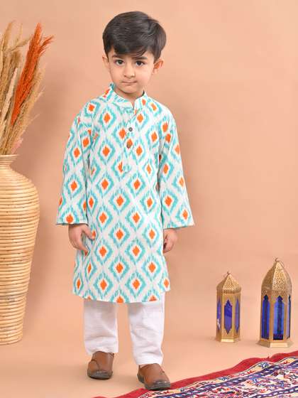 Sangria Blue Boys
                      Ethnic Motifs Printed Mandarin Collar Pure Cotton
                      Kurta With Pyjamas