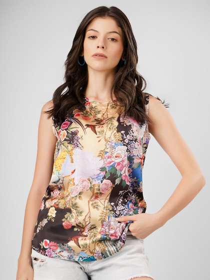 Sukshat Floral Print
                        Keyhole Neck Satin Top