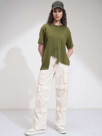 Tokyo Talkies Women
                      Solid Oversized Top With Panels