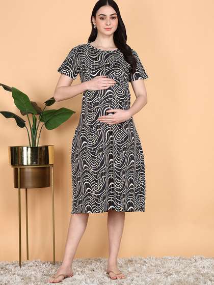 Moms Ever Women
                          Midnight Charcoal Cross-neck Maternity
                          Loungewear Dress