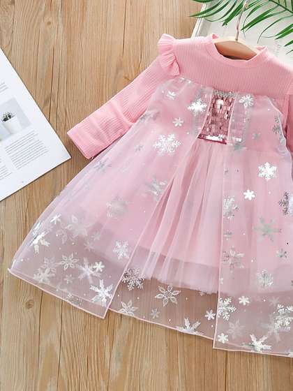 YK Girls Frozen
                      Embellished Sequined Cotton Fit & Flare Dress