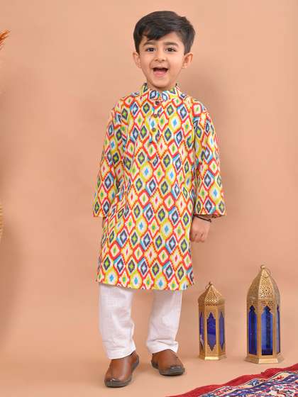 Sangria Yellow Boys
                      Ethnic Motifs Printed Mandarin Collar Pure Cotton
                      Kurta With Pyjamas