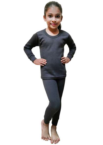 Inner Element Girls
                      Striped Cotton Round Neck Thermal Set