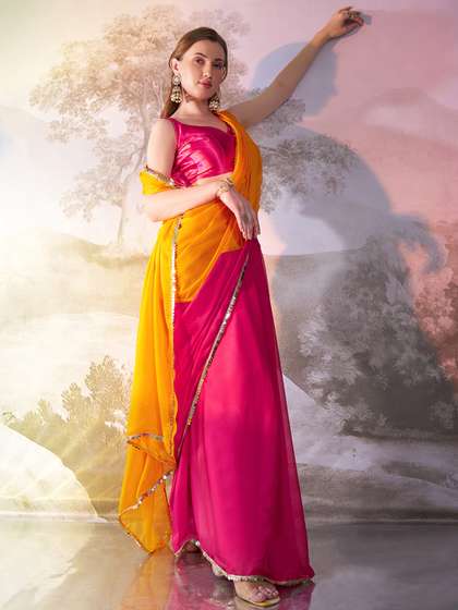 Mitera Colourblocked
                        Sequinned Pure Georgette Saree with Embellished
                        Border