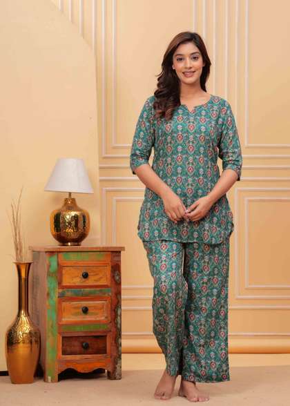 mad fury Ethnic
                        Motifs Printed Pure Cotton Kurti with Pyjamas