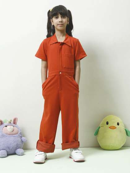 Athena Girl Shirt Collar
                    Short Sleeves Basic Jumpsuit