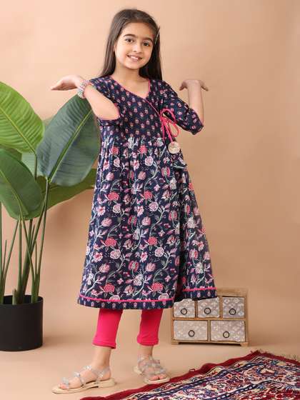 Here&Now X Kinder
                    Kids Girls Floral Printed Angrakha Pure Cotton
                    Kurti