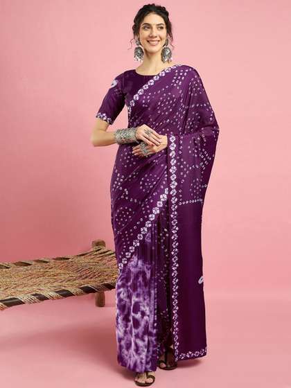 Sangria Ethnic
                          Printed Bandhani Saree With Blouse Piece