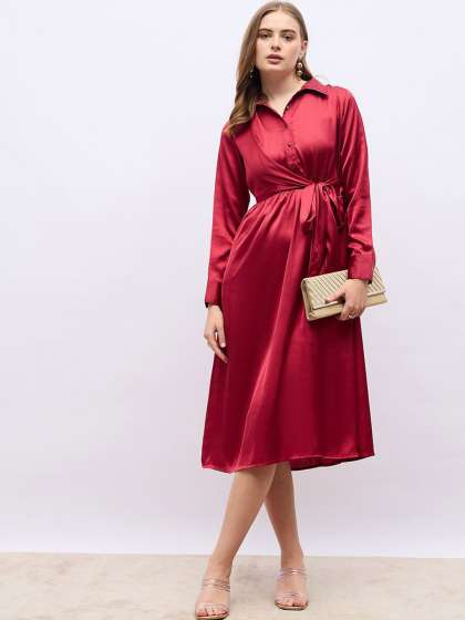 Styli Women Wrap Style Long Sleeve Shirt Midi Dress