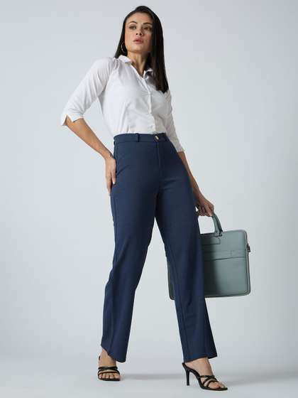 Globus Self Checked
                      Design Stretchable Mid-Rise Straight Fit Workwear
                      Trousers