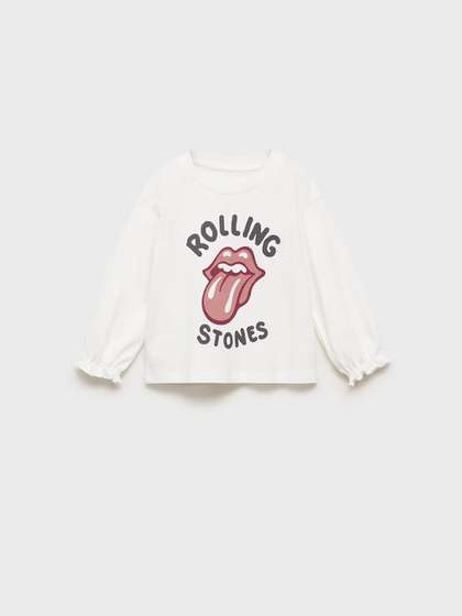 Mango Kids Girls
                      Rolling Stones Print Drop-Shoulder Sleeves Pure
                      Cotton T-shirt
