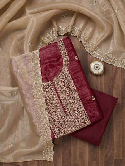 Koskii Women Floral
                        Embroidered Sequinned Semi Crepe Unstitched
                        Salwar Suit