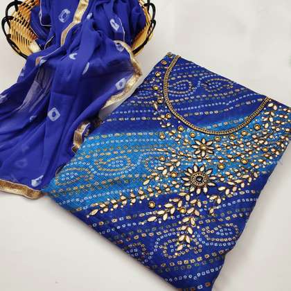 HERE&NOW
                        Bandhani Printed Gotta Patti Cotton Jacquard
                        Unstitched Dress Material