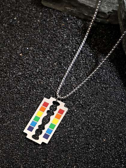 French Accent Prism
                      Edge Metallic Silver-Plated Contemporary Pendants
                      With Chains